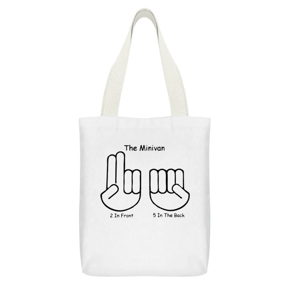 The minivan hand sign two in front five in the back White Canvas Tote Shopping Bag With Interior Pocket
