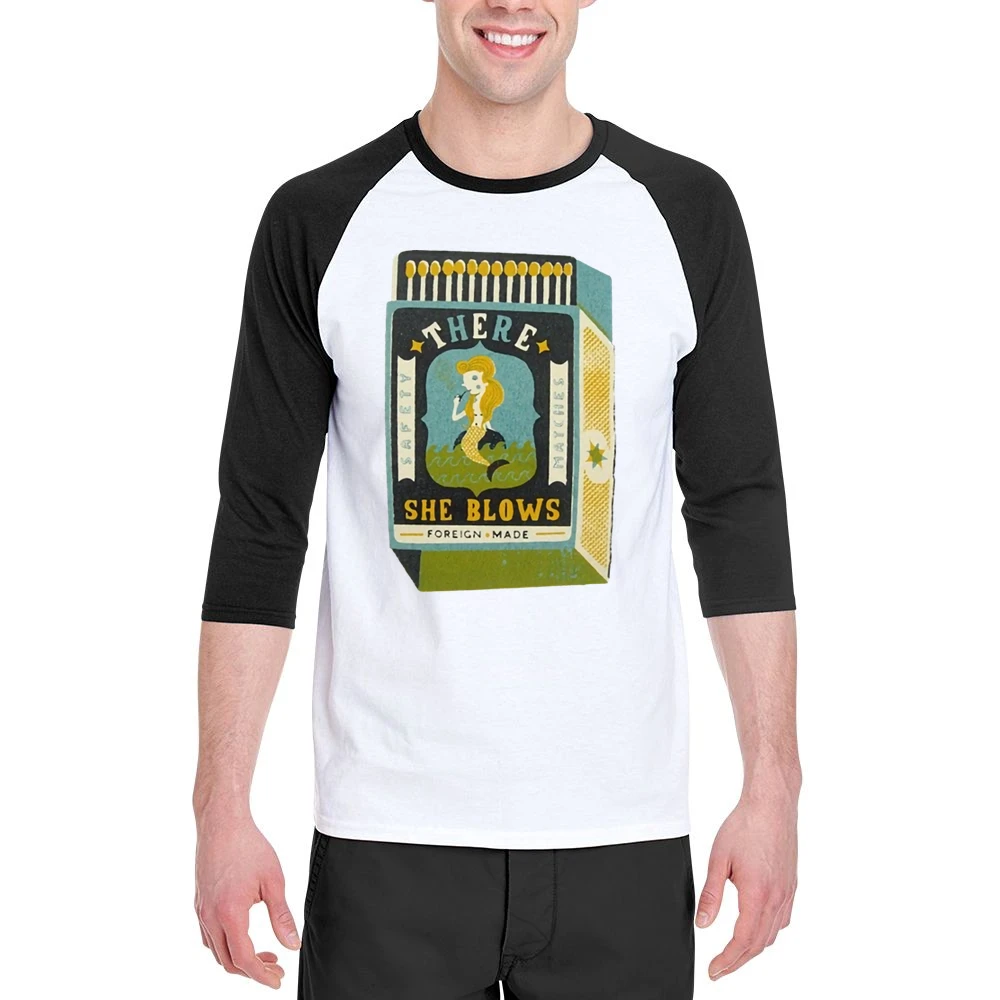 There she blows funny matchbox mermaid foreign made Men 3/4 Sleeve T-Shirt
