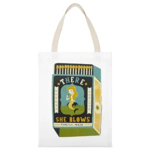 There she blows funny matchbox mermaid foreign made White Canvas Tote Shopping Bag