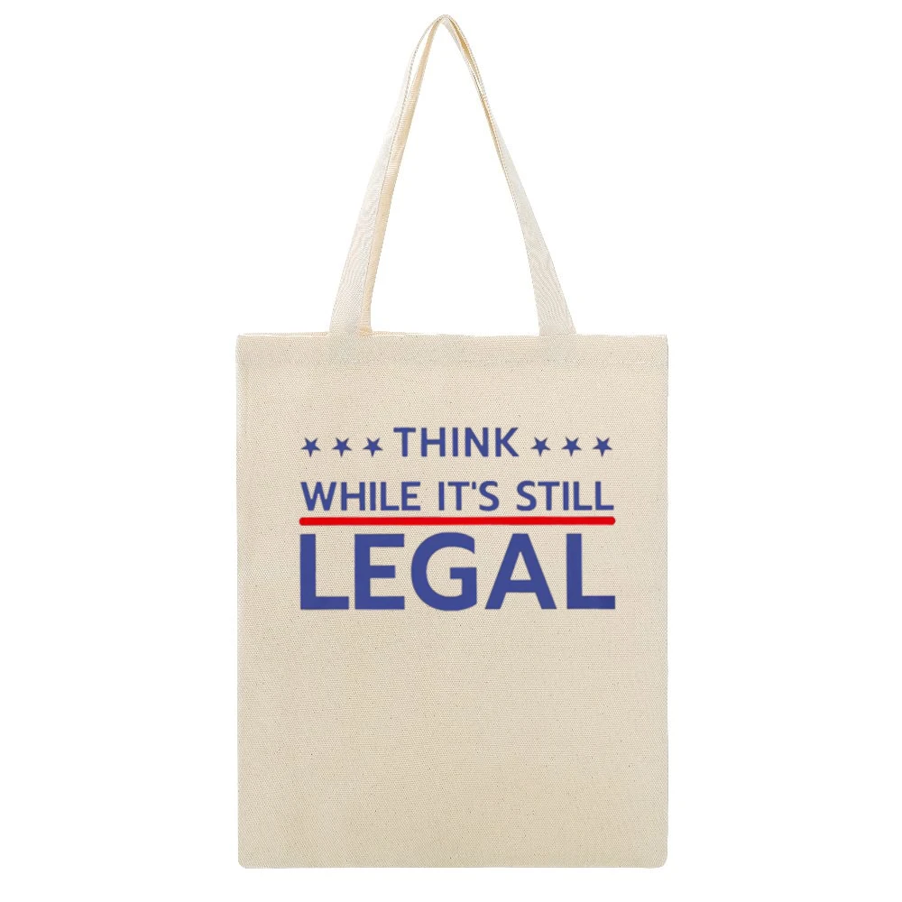 Think While Its Still Legal Riri Celebrity Graphic Beige Canvas Tote Shopping Bag