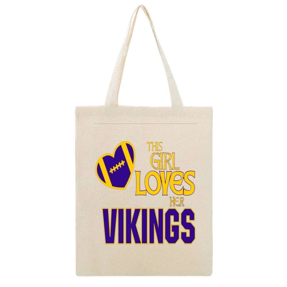 This Girl Loves Her Vikings Tshirt (all Sytles And Colors Available) Beige Canvas Tote Shopping Bag