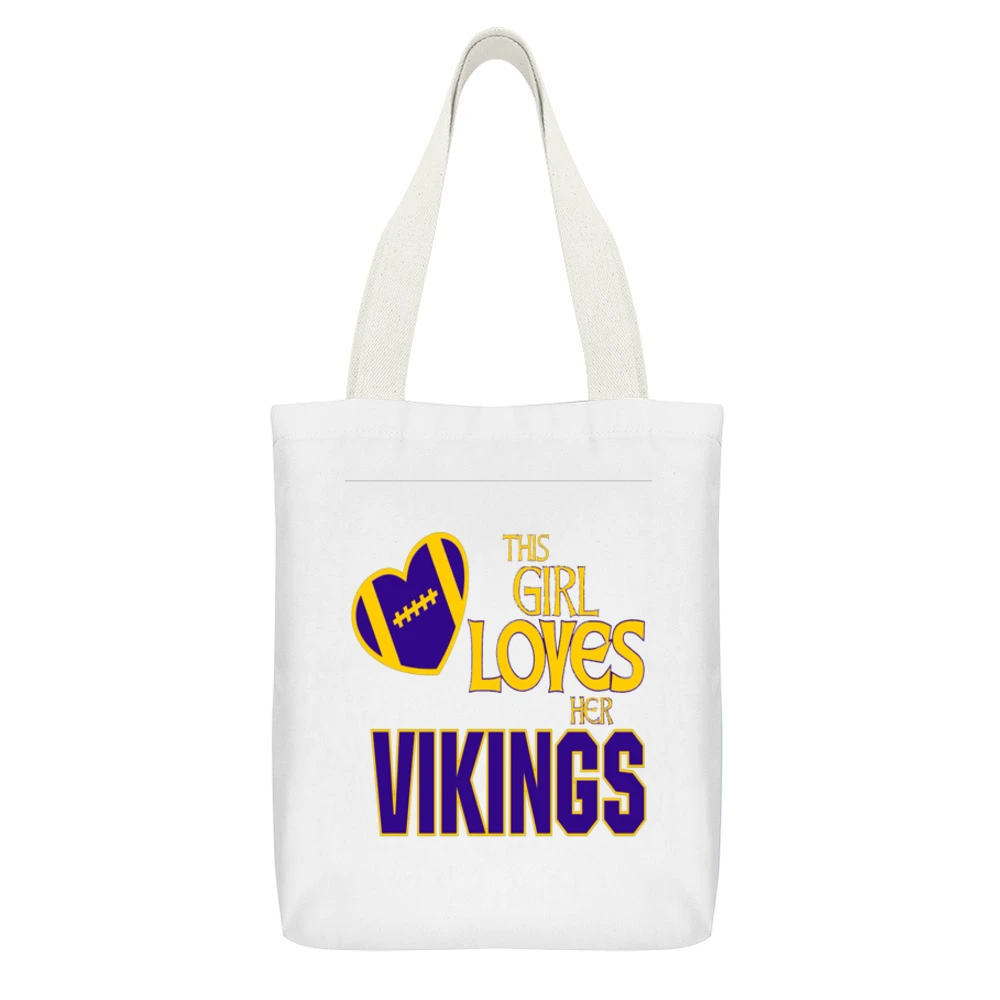 This Girl Loves Her Vikings Tshirt (all Sytles And Colors Available) White Canvas Tote Shopping Bag With Interior Pocket