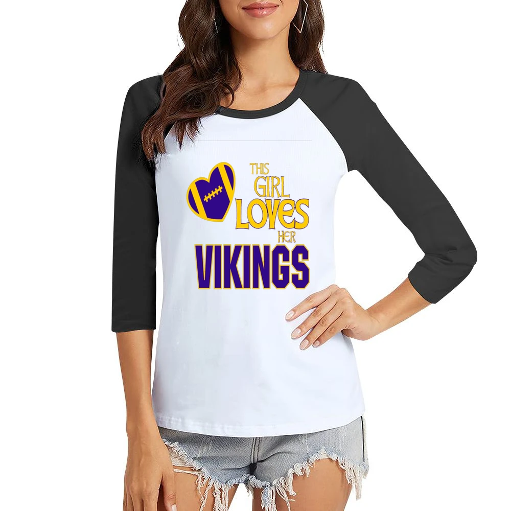 This Girl Loves Her Vikings Tshirt (all Sytles And Colors Available) Women Ladies 3-4 Sleeve T-Shirt