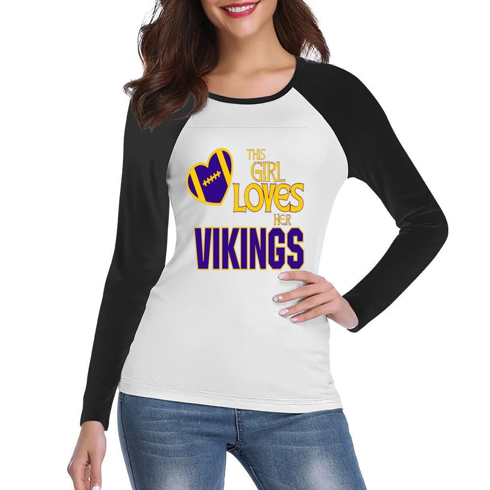 This Girl Loves Her Vikings Tshirt (all Sytles And Colors Available) Women Ladies Long Sleeve T-Shirt
