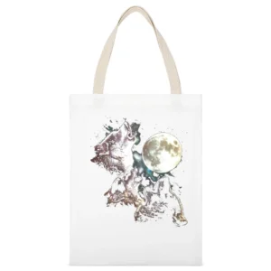 Three Wolf Moon Always Sunny In Philadelphia Graphic Wolves Tee Shirt White Canvas Tote Shopping Bag