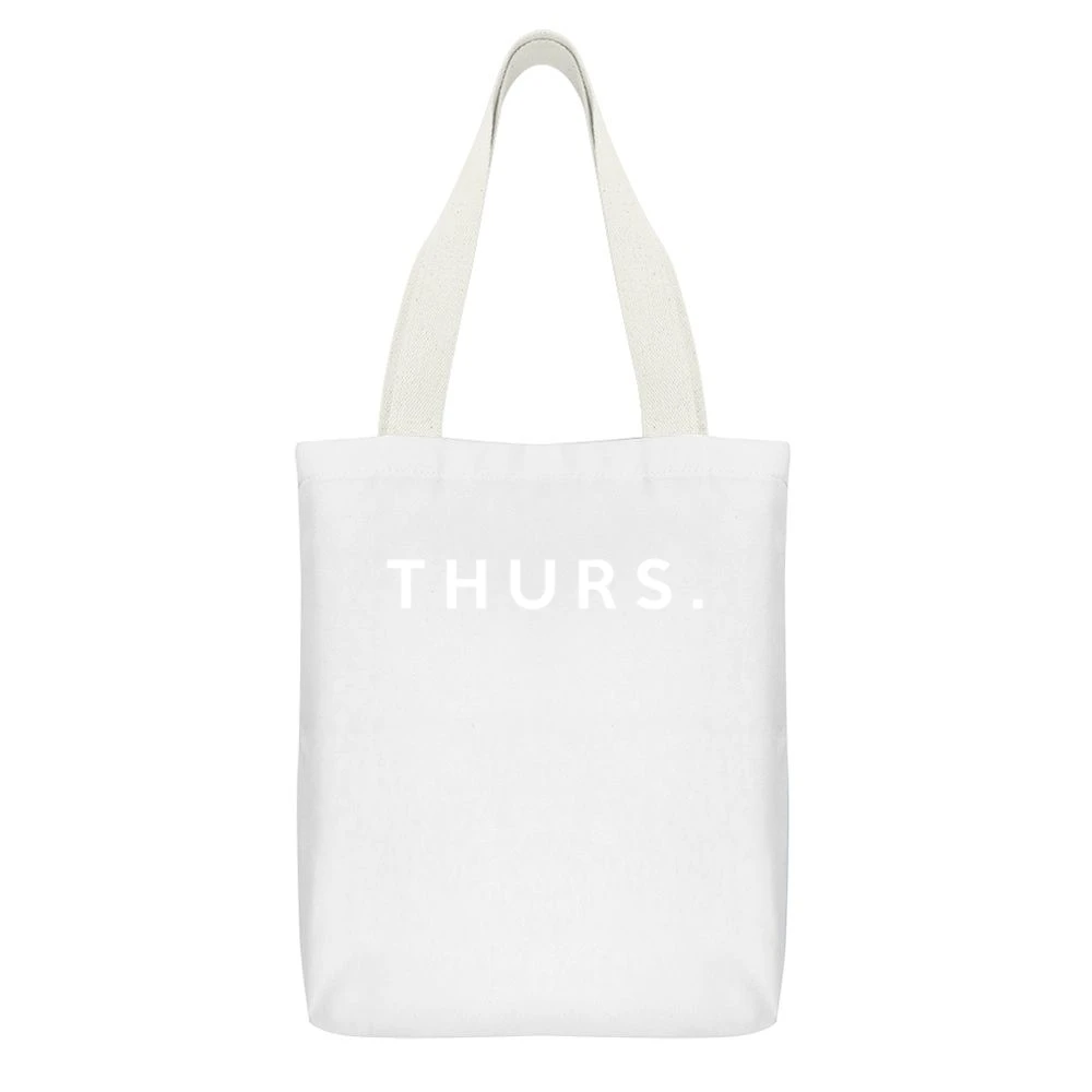 Thursday Fun Short Form Days Of The Week Popular Graphic White Canvas Tote Shopping Bag With Interior Pocket