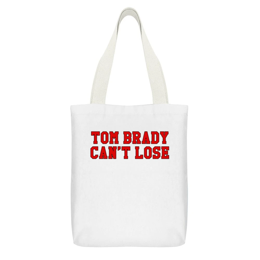 Tom Brady Can't Lose Tampa Bay Football White Canvas Tote Shopping Bag With Interior Pocket