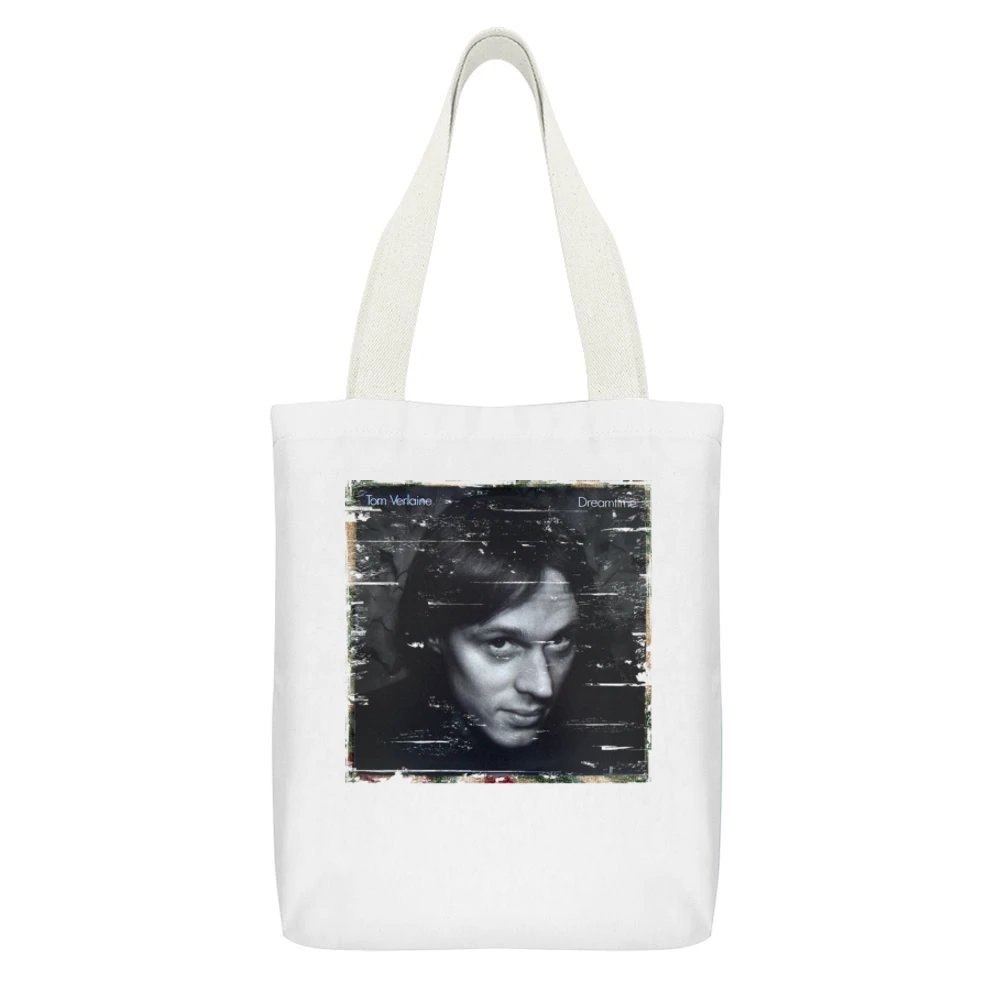 Tom Verlaine Dreamtime Album Cover Distressed Image White Canvas Tote Shopping Bag With Interior Pocket
