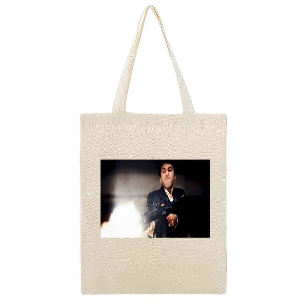 Tony Montana Scarface Tshirt Beige Canvas Tote Shopping Bag