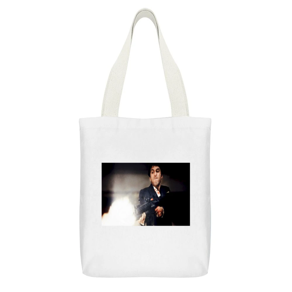 Tony Montana Scarface Tshirt White Canvas Tote Shopping Bag With Interior Pocket
