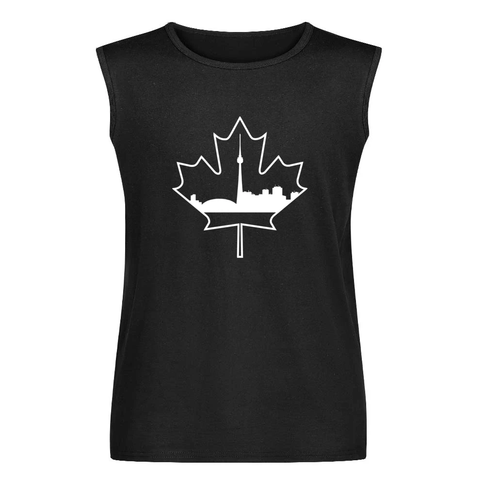 Toronto Skyline Silhouette In Maple Leaf Canadian Men Sleeveless T-Shirt