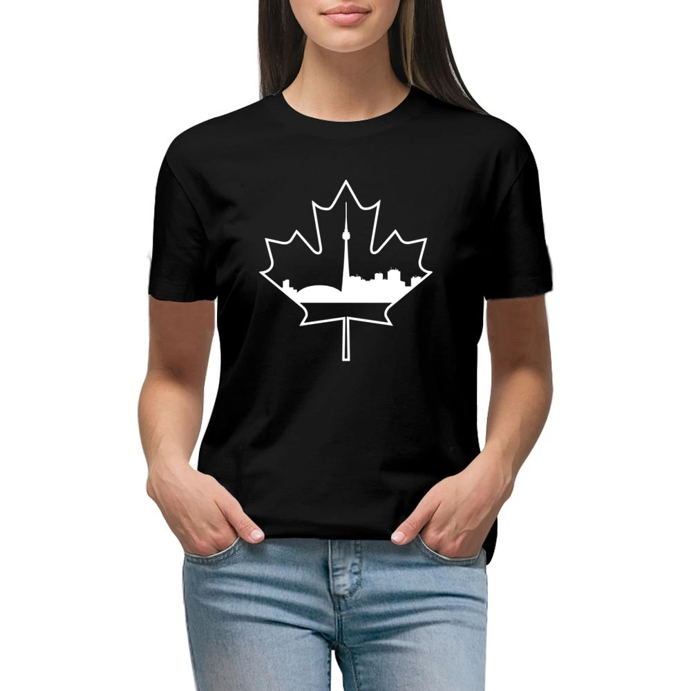 Toronto Skyline Silhouette In Maple Leaf Canadian Premium Women Ladies T-shirt