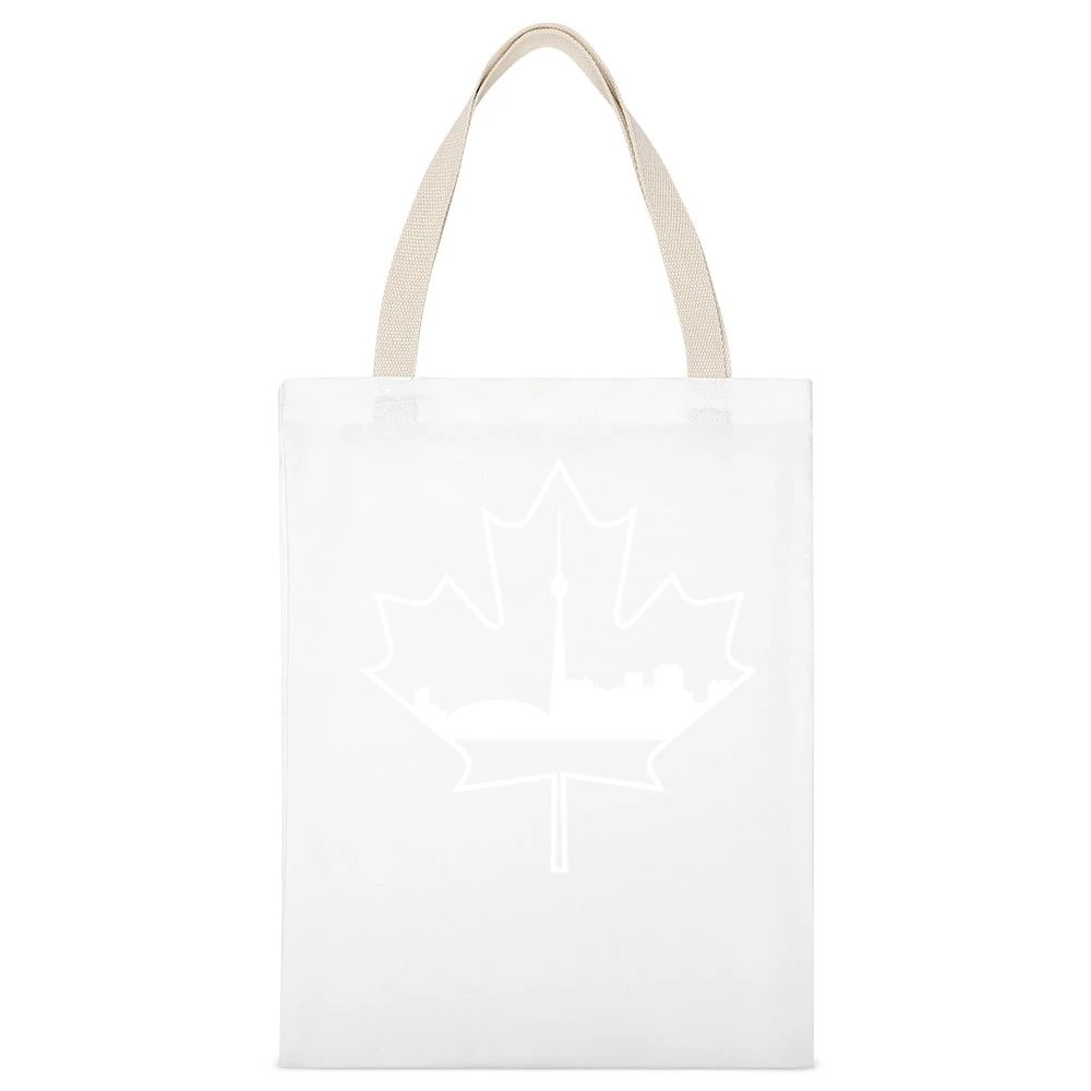 Toronto Skyline Silhouette In Maple Leaf Canadian White Canvas Tote Shopping Bag