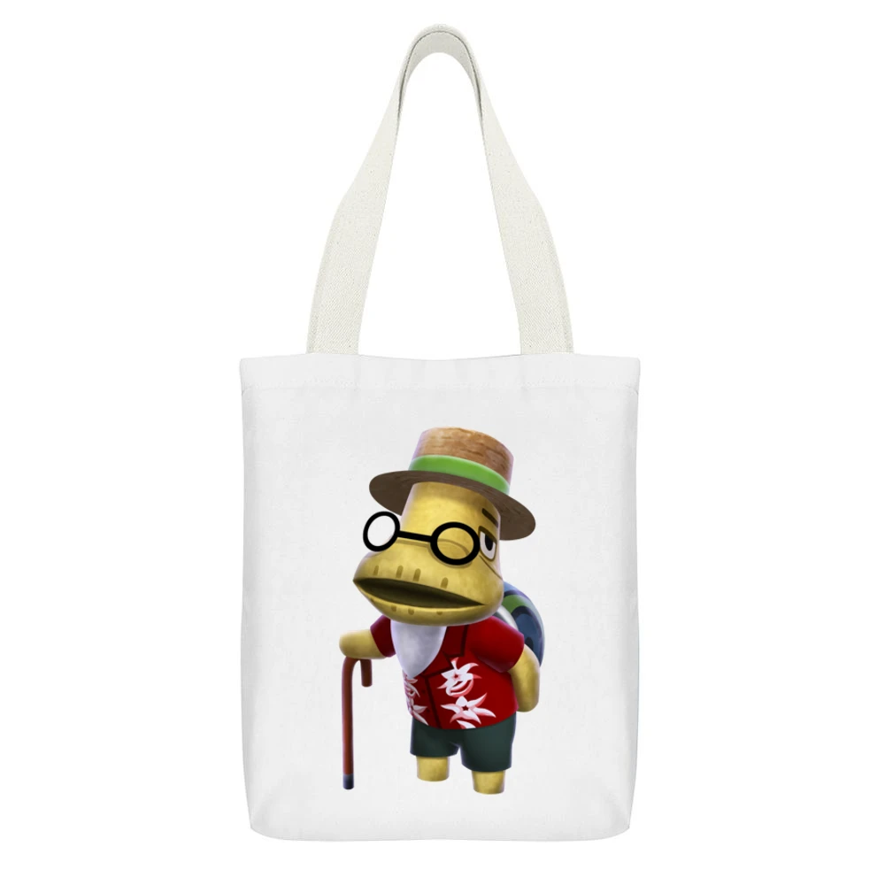 Tortimer From Animal Crossing Nintendo Character Video Game White Canvas Tote Shopping Bag With Interior Pocket