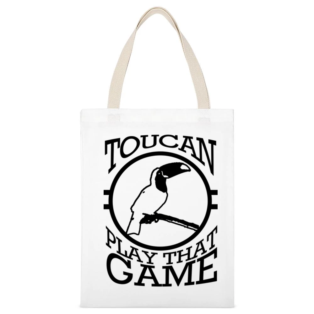 Toucan Two Can Play That Game Funny Pun Graphic White Canvas Tote Shopping Bag