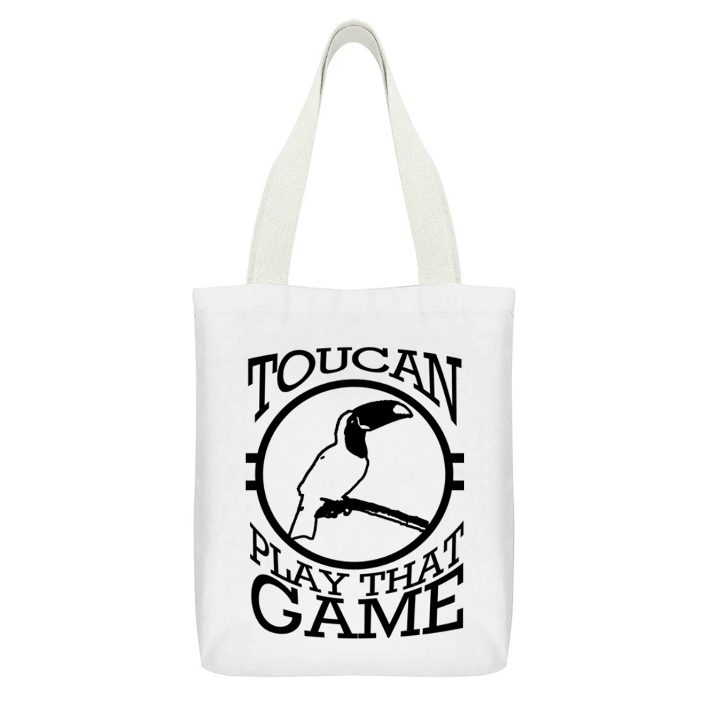 Toucan Two Can Play That Game Funny Pun Graphic White Canvas Tote Shopping Bag With Interior Pocket