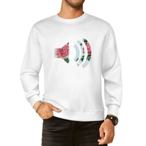 Turn Up The Music Flowers Fun Graphic Tee Shirt European Size Pullover Sweater