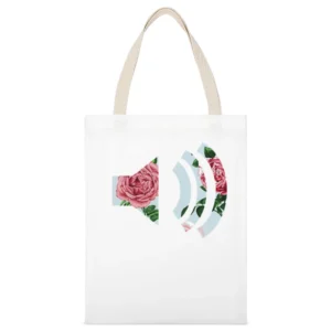 Turn Up The Music Flowers Fun Graphic Tee Shirt White Canvas Tote Shopping Bag