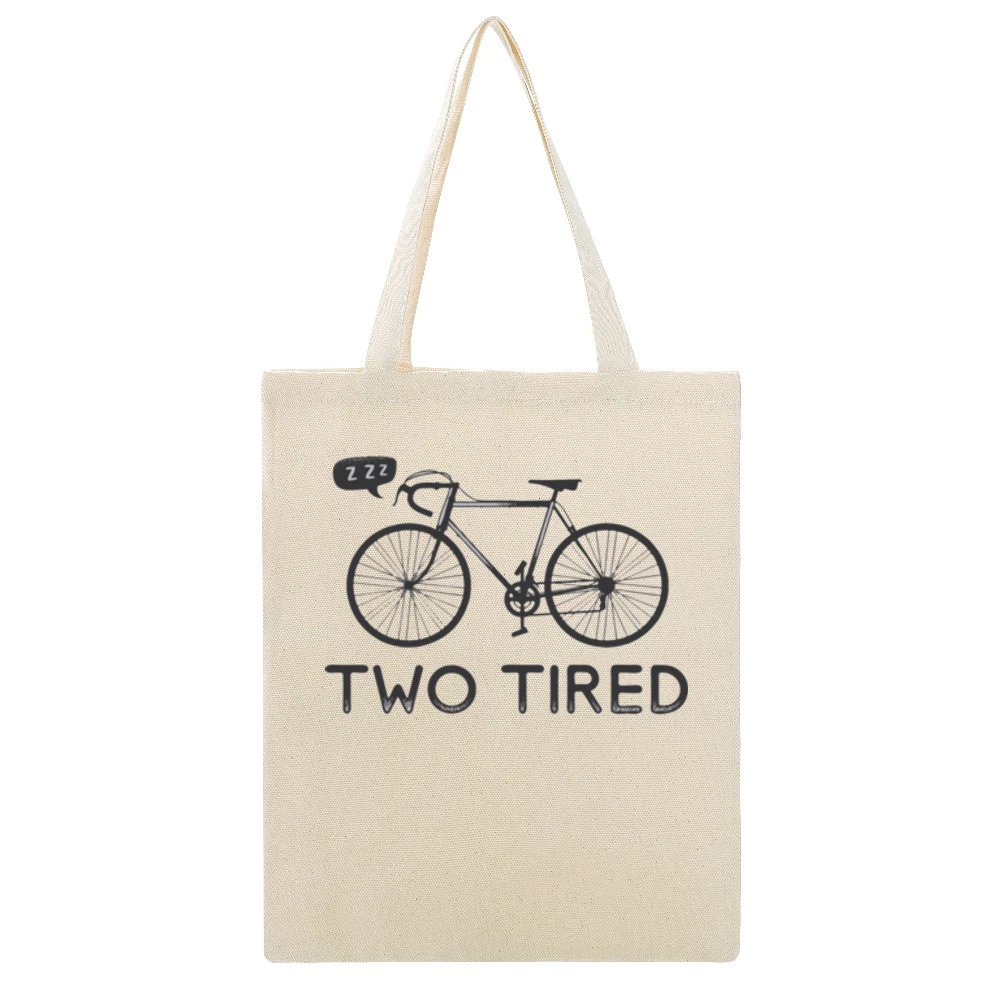 Two tired bike sleep and snoring too tired Beige Canvas Tote Shopping Bag