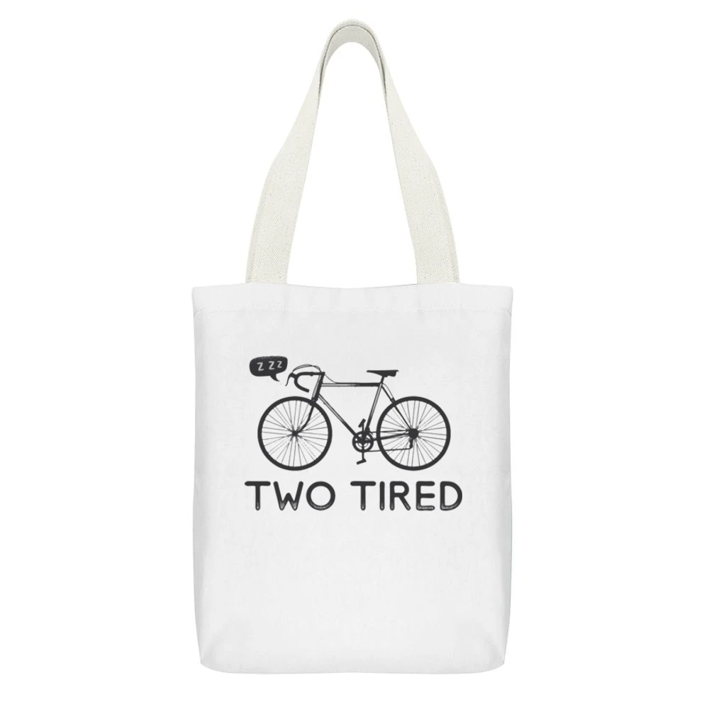 Two tired bike sleep and snoring too tired White Canvas Tote Shopping Bag With Interior Pocket