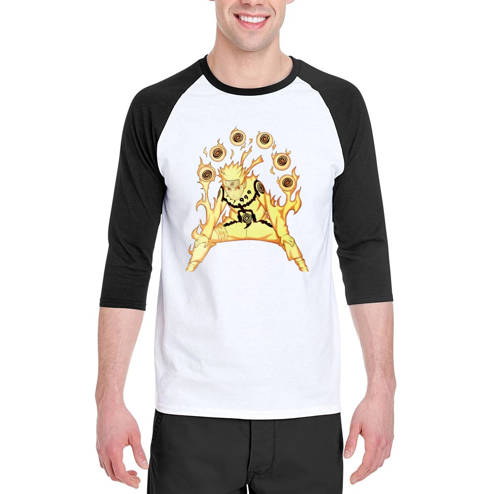 Uzumaki Naruto Sage Mode Nine Tails Chakra Kurama kyuubi anime manga T Men 3/4 Sleeve T-Shirt