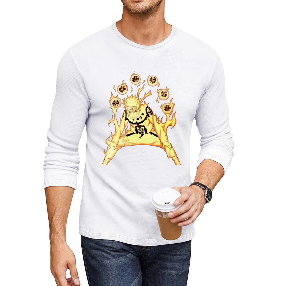Uzumaki Naruto Sage Mode Nine Tails Chakra Kurama kyuubi anime manga T Men CrewNeck Long Sleeve T-Shirt