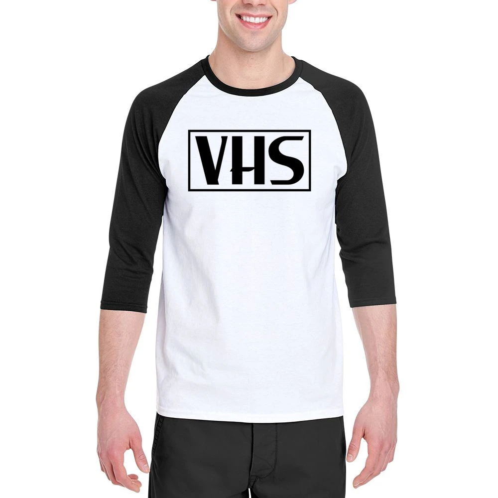 VHS Logo Fun Never Forget Remember Old Video Movies Men 3/4 Sleeve T-Shirt