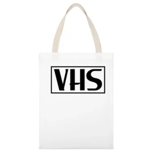 VHS Logo Fun Never Forget Remember Old Video Movies White Canvas Tote Shopping Bag