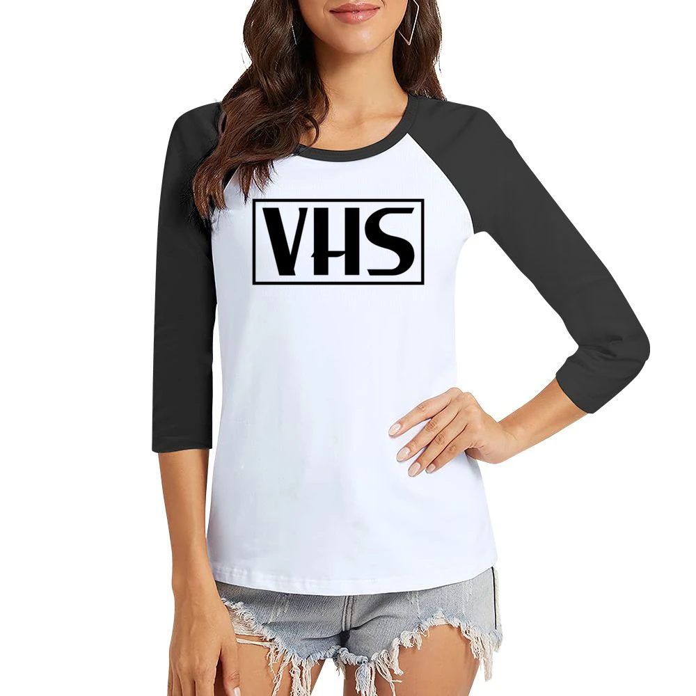 VHS Logo Fun Never Forget Remember Old Video Movies Women Ladies 3-4 Sleeve T-Shirt
