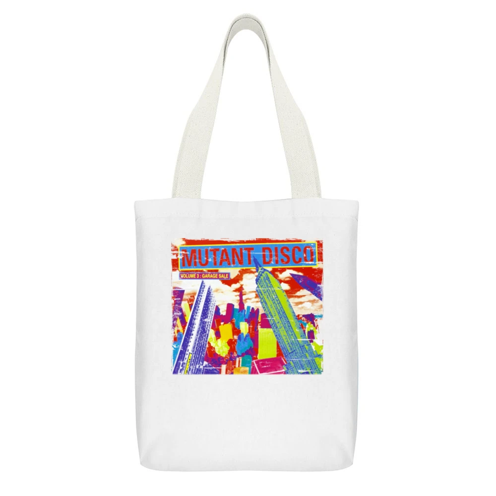Various Artists Mutant Disco Album Cover Distressed Image White Canvas Tote Shopping Bag With Interior Pocket