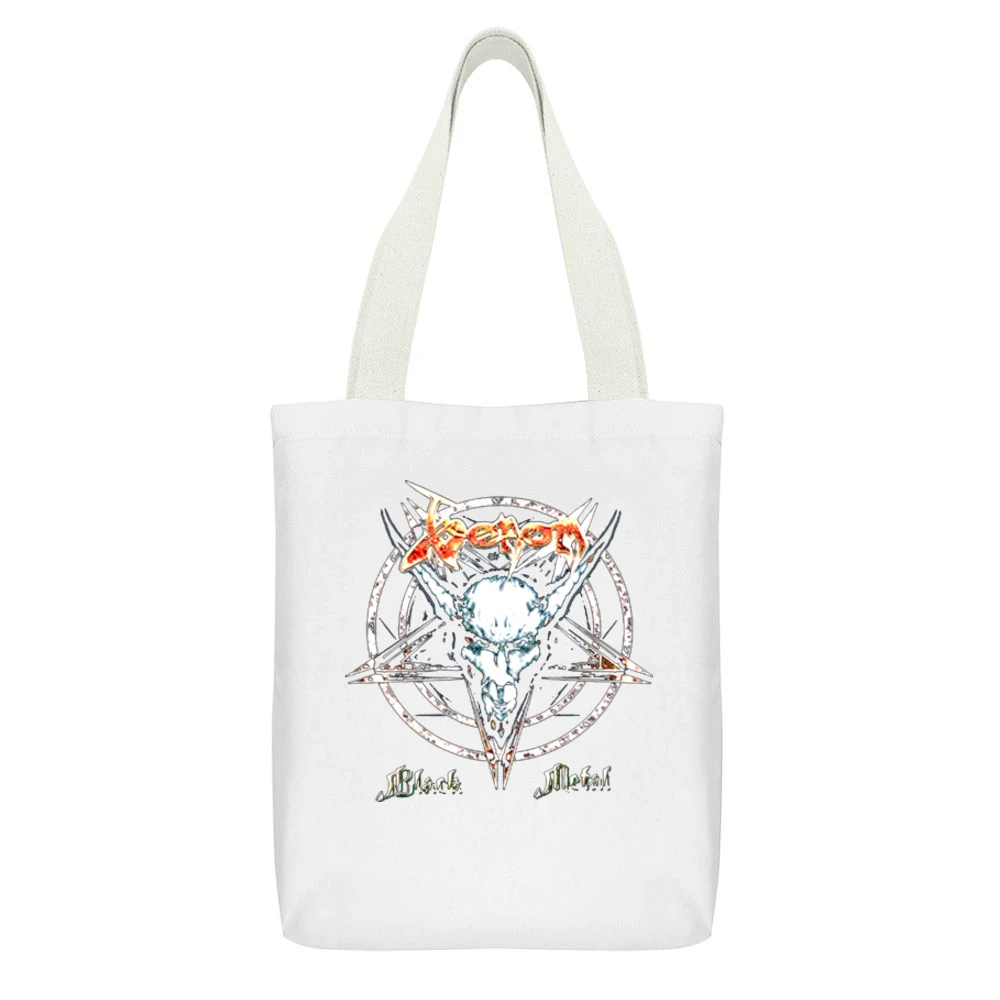 Venom Black Metal Thrash Metal White Canvas Tote Shopping Bag With Interior Pocket
