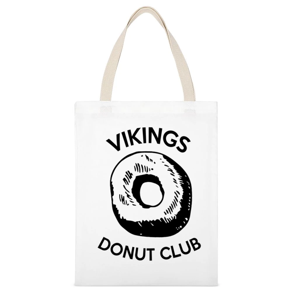Vikings Donut Club Fun Game Food Graphic White Canvas Tote Shopping Bag