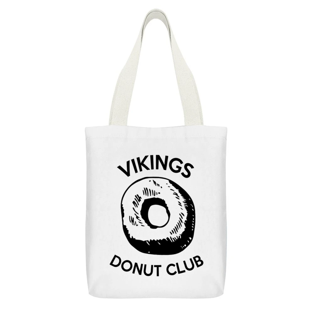 Vikings Donut Club Fun Game Food Graphic White Canvas Tote Shopping Bag With Interior Pocket