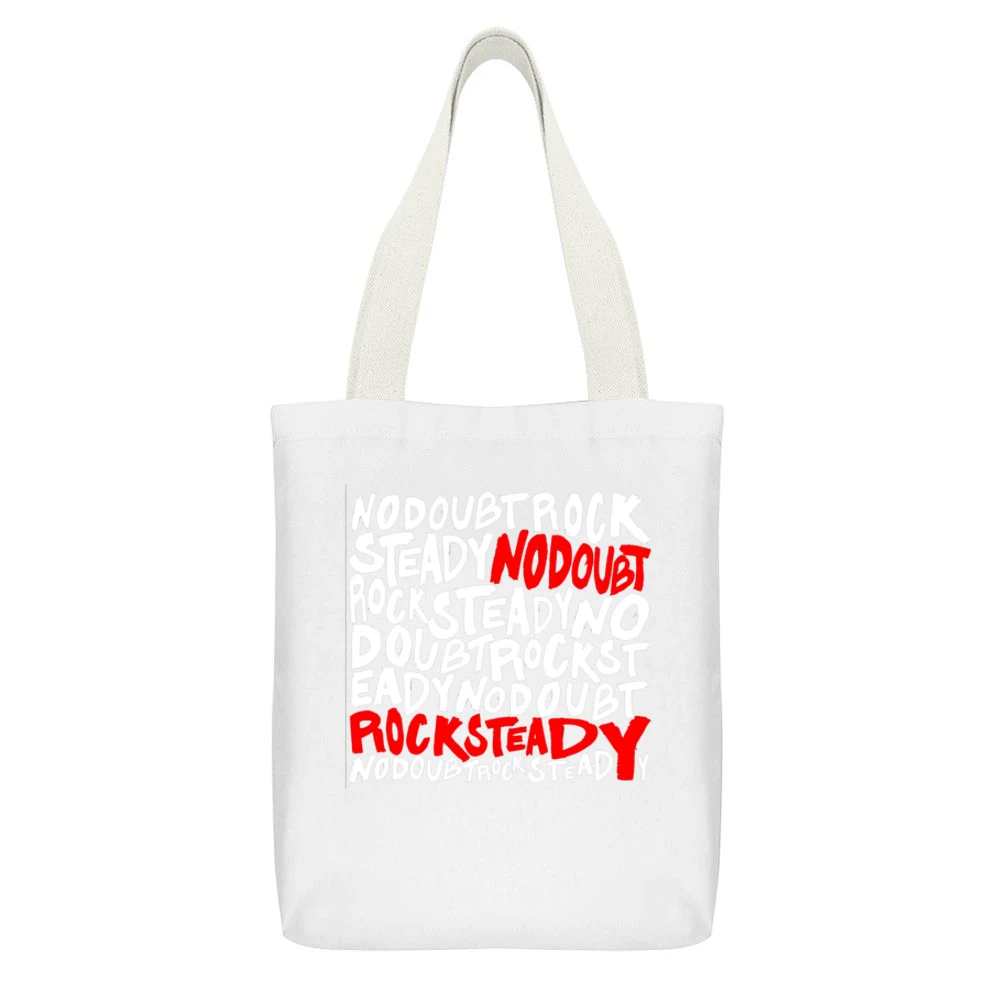 Vintage Band Tee No Doubt Rock Steady Graphic V Neck White Canvas Tote Shopping Bag With Interior Pocket