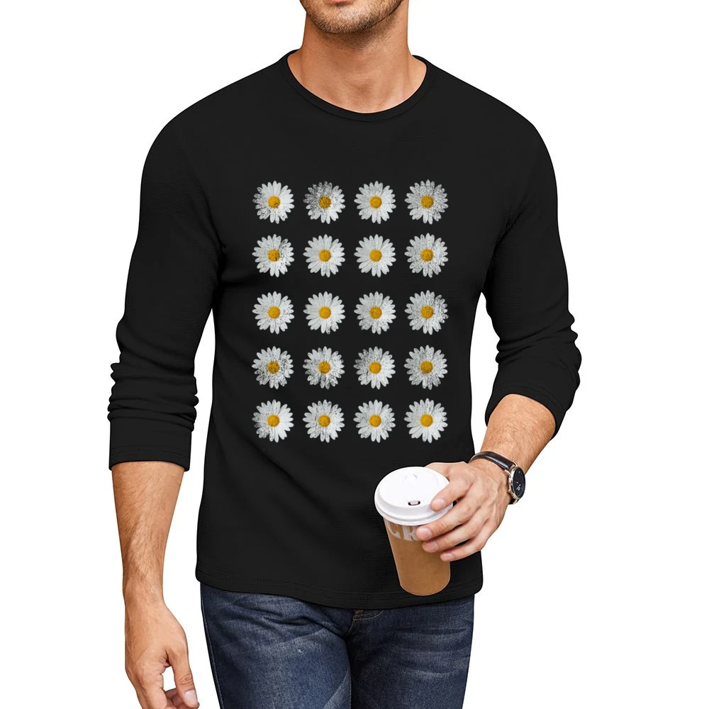 Vintage Daisy Rows Graphic Tee Shirt Men CrewNeck Long Sleeve T-Shirt