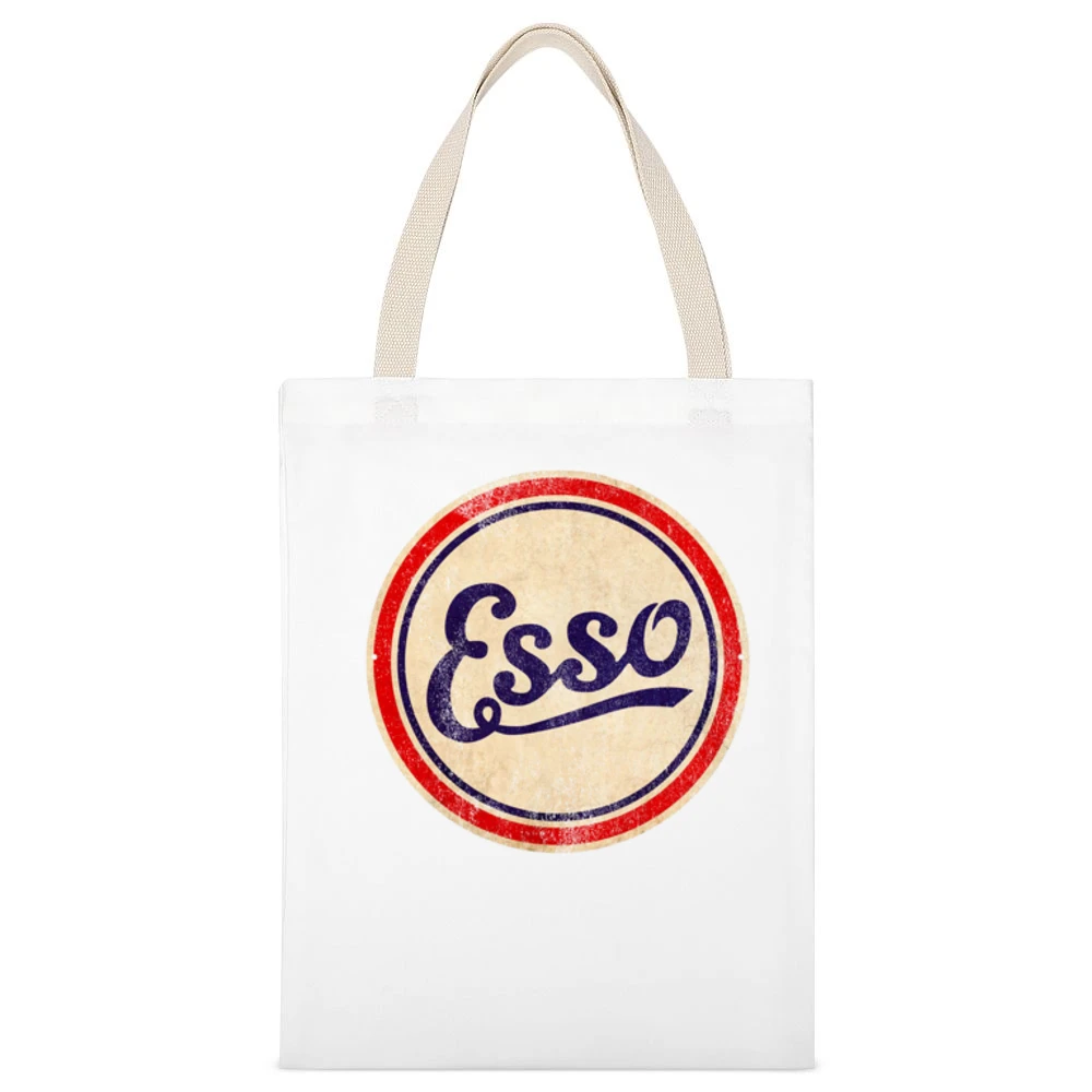 Vintage Esso Gas Petrol Sign Fun Distressed Graphic White Canvas Tote Shopping Bag
