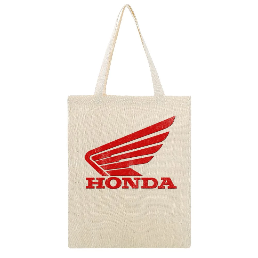 Vintage Honda Motorcycles Distressed Graphic Logo Beige Canvas Tote Shopping Bag
