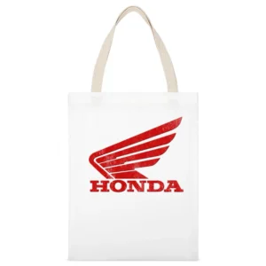 Vintage Honda Motorcycles Distressed Graphic Logo White Canvas Tote Shopping Bag