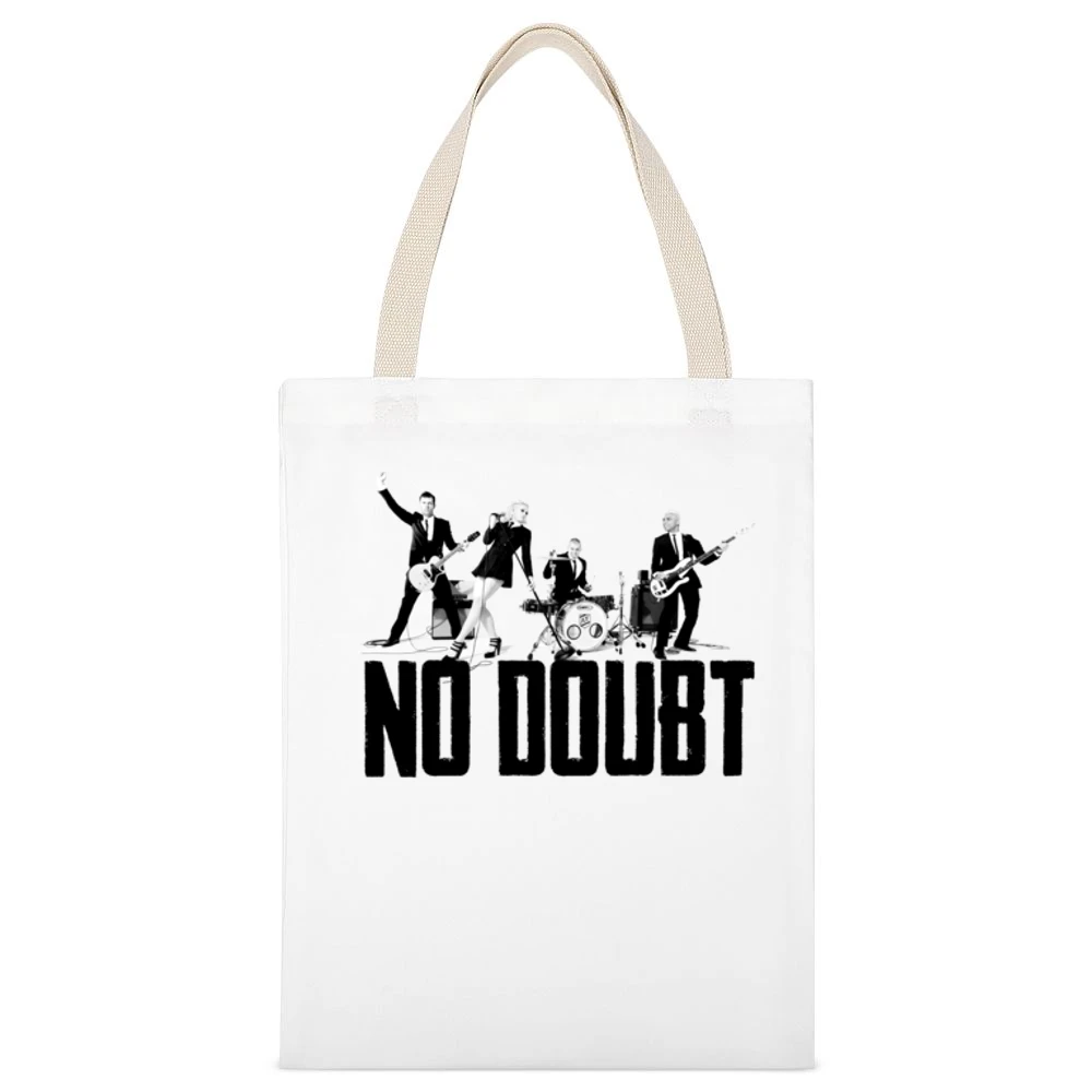 Vintage No Doubt Graphic Music Band V Neck White Canvas Tote Shopping Bag