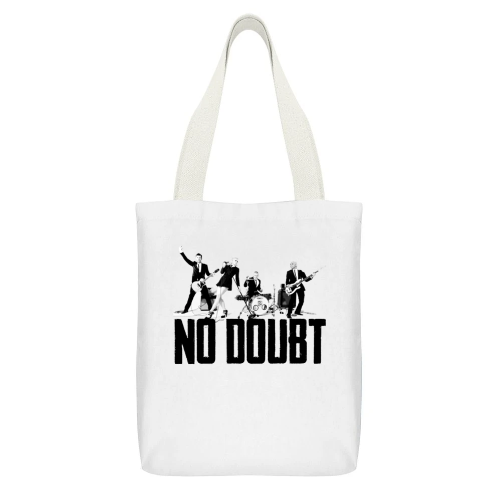 Vintage No Doubt Graphic Music Band V Neck White Canvas Tote Shopping Bag With Interior Pocket