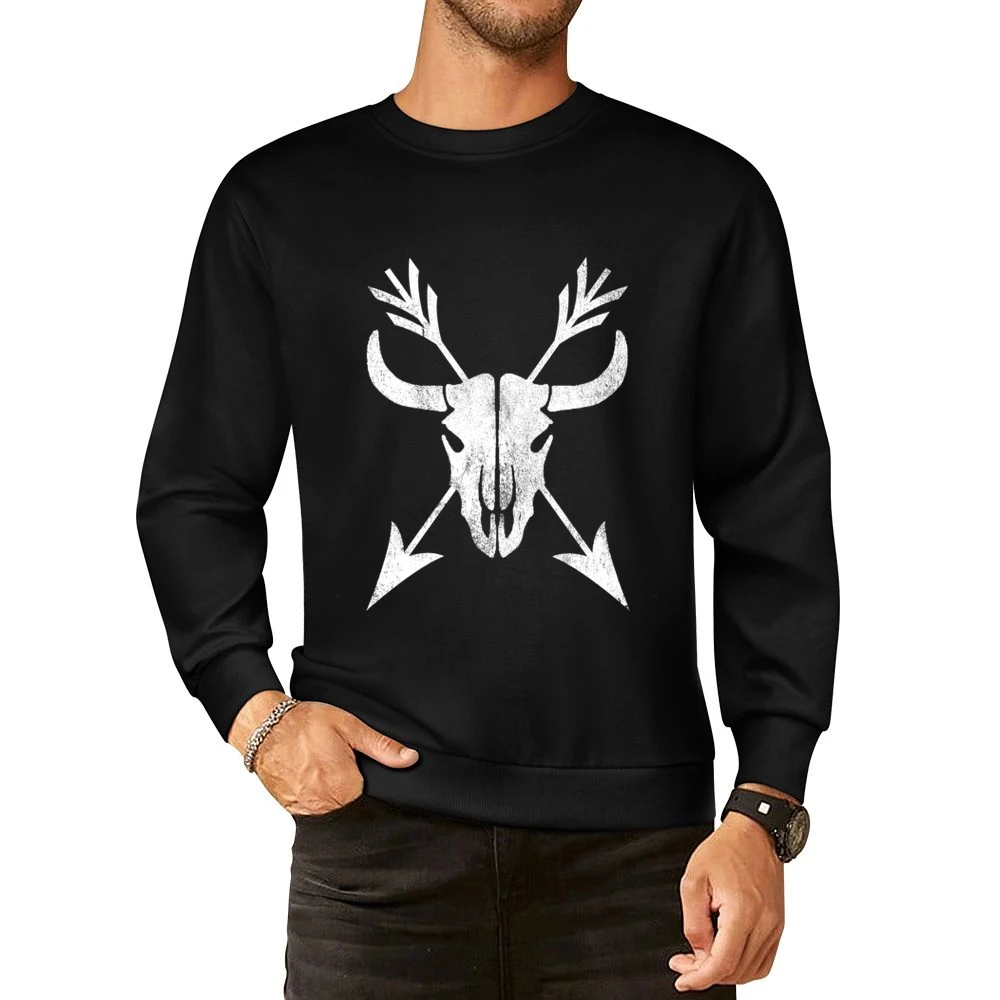 Vintage Skull Horns And Arrows Distressed Tee Shirt European Size Pullover Sweater