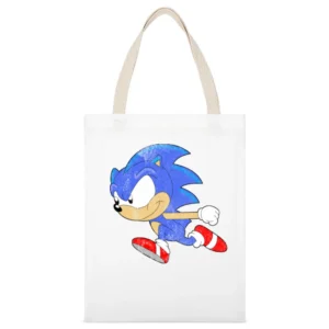 Vintage Sonic Video Game Fun Hedgehog Graphic Tee Shirt White Canvas Tote Shopping Bag