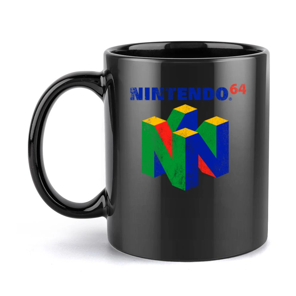Vintage Style Nintendo 64 Distressed Logo Fun Video Game Graphic T Shi Black Mug
