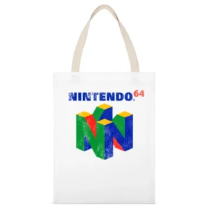 Vintage Style Nintendo 64 Distressed Logo Fun Video Game Graphic T Shi White Canvas Tote Shopping Bag