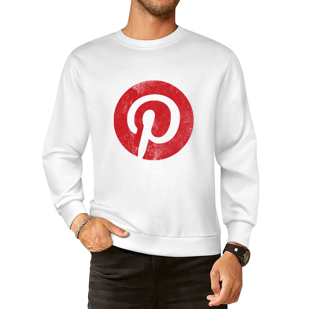 Vintage Style Pinterest P Distressed Logo Popular Social Media Graphic European Size Pullover Sweater