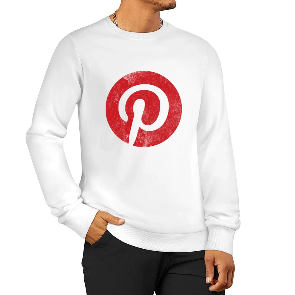 Vintage Style Pinterest P Distressed Logo Popular Social Media Graphic Men Pullover Sweatshirt