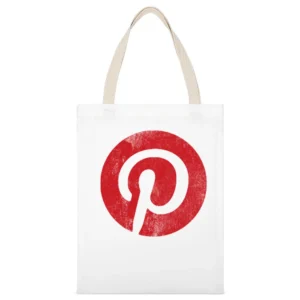 Vintage Style Pinterest P Distressed Logo Popular Social Media Graphic White Canvas Tote Shopping Bag