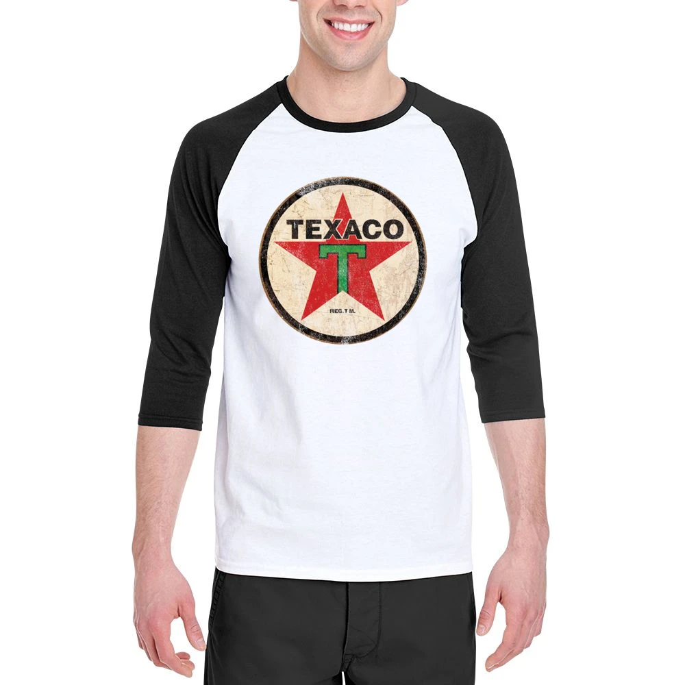 Vintage Texaco Gas Petrol Distressed Graphic Car Lover Men 3/4 Sleeve T-Shirt