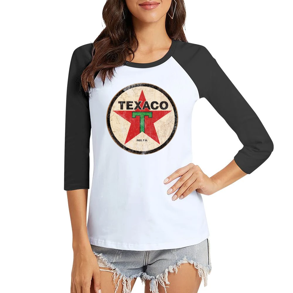 Vintage Texaco Gas Petrol Distressed Graphic Car Lover Women Ladies 3-4 Sleeve T-Shirt