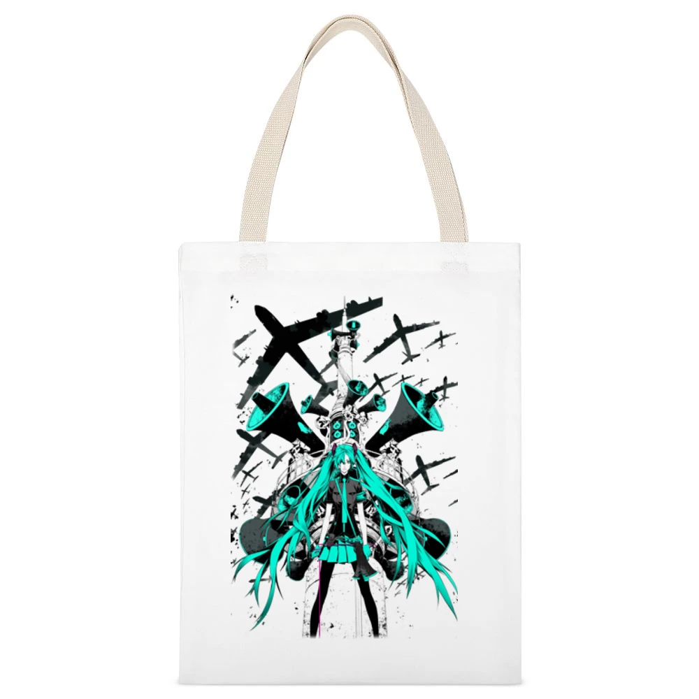 Vocaloid Music Style White Canvas Tote Shopping Bag